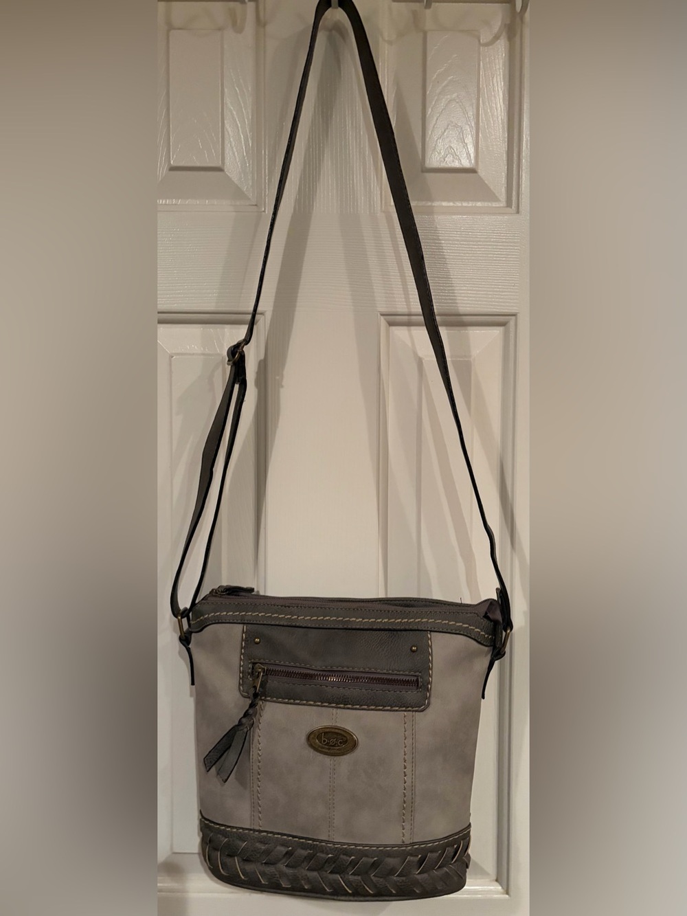 B.O.C. Born Concepts Gray Crossbody Bag Whipstitch Braided Boho Shoulder Purse